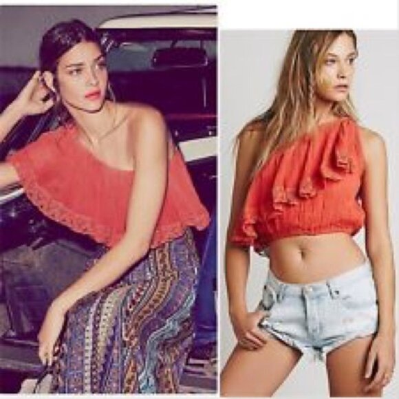 NEW Jen’s Pirate Booty x Free People One Shoulder Crop Top Orange Size Large - Picture 3 of 8